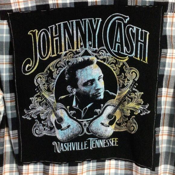 Upcycled JOHNNY CASH Nashville Tennessee shirt Flannel Large - Picture 2 of 5